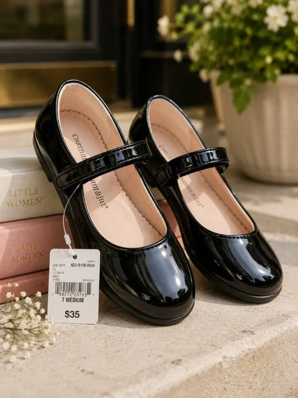 Christie & Jill Lil Dahlia Black Patent Mary Jane Flats NWT Size 7